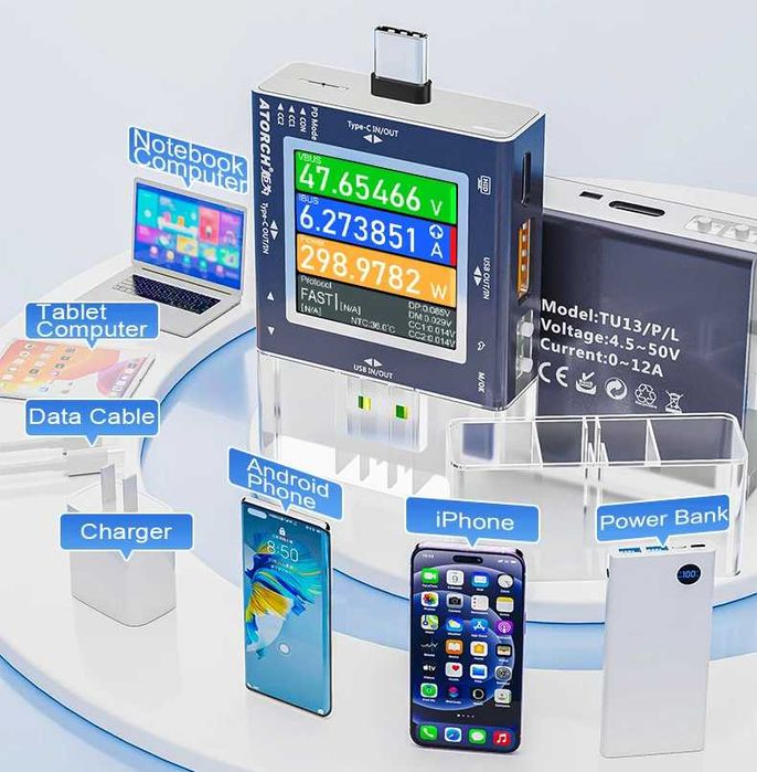 USB тестер Atorch TU13 + кабель в подарунок