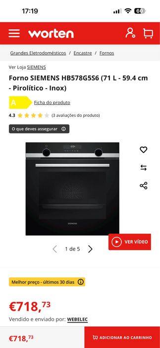 Forno SIEMENS HB578G5S6 (71 L - 59.4 cm - Pirolítico - Inox