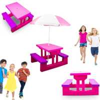 Stół ogrodowy piknikowy dla dzieci z parasolem Różowy