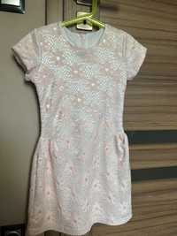 Sukienka dla dziewczynki Koronka biało różowa r.134