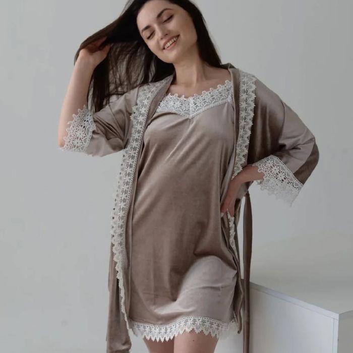 Жіноча піжама | оксамитова піжама | халат та сорочка