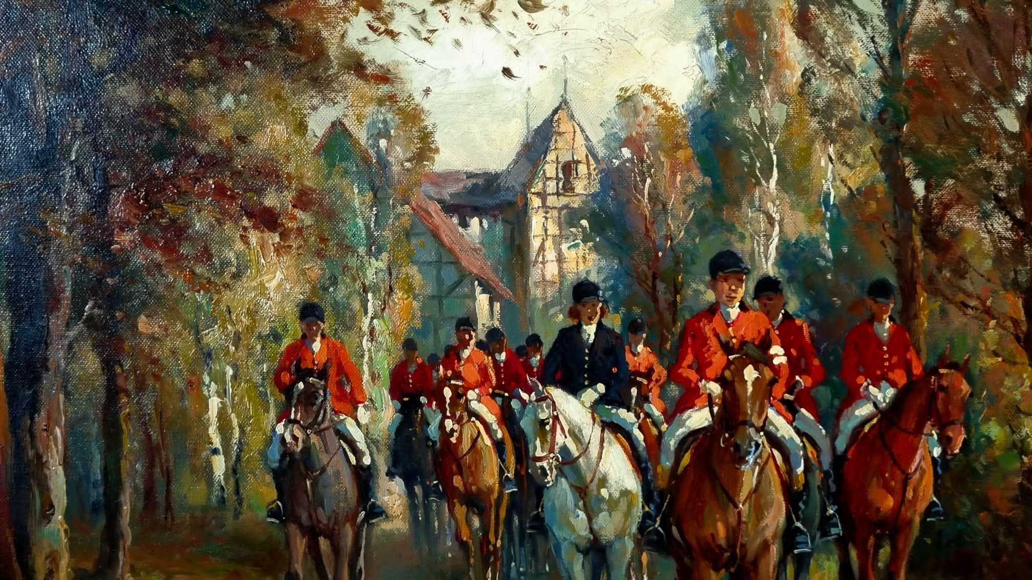 Wyjazd na polowanie, olej/płótno, Horst Altermann ur. 1925 zm.1978