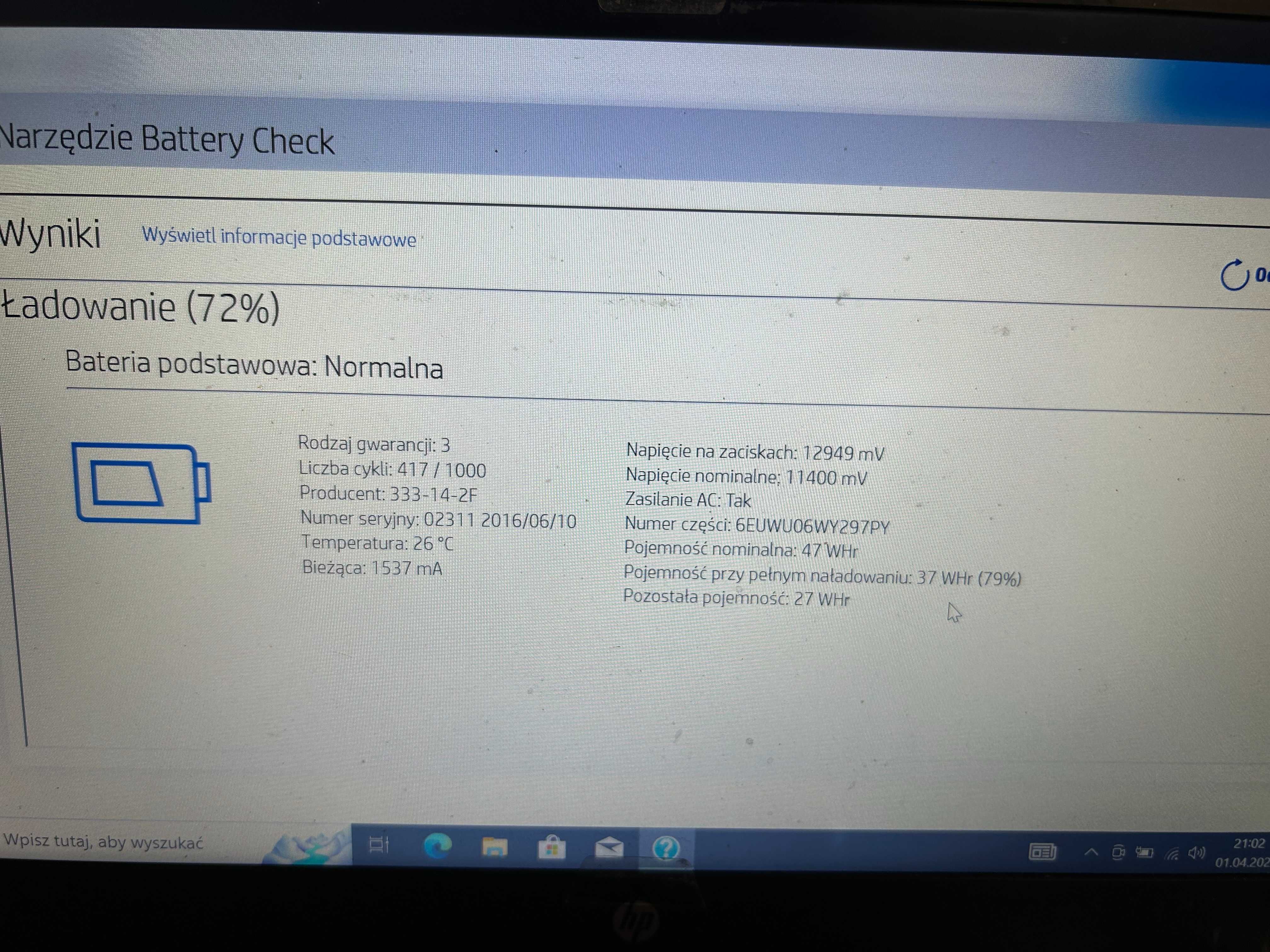 Bateria Hp cs03xl oryginał 79%