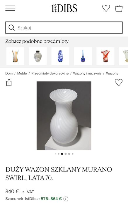 Wielki Piękny Biały Wazon Murano Swirl Venini Unikat Włochy 1970 Mega