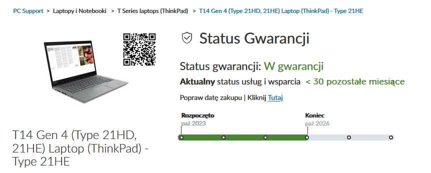 ### Lenovo ThinkPad T14 G4 Type 21HE 30mcy gwarancji ###