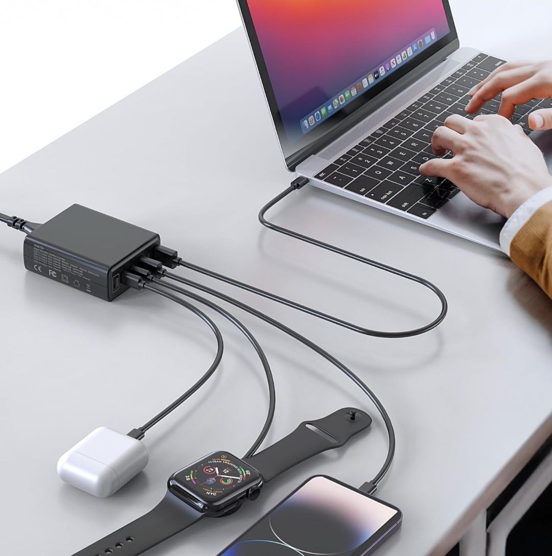 Ładowarka USB C, wielokrotna, 160 W, 6 portów