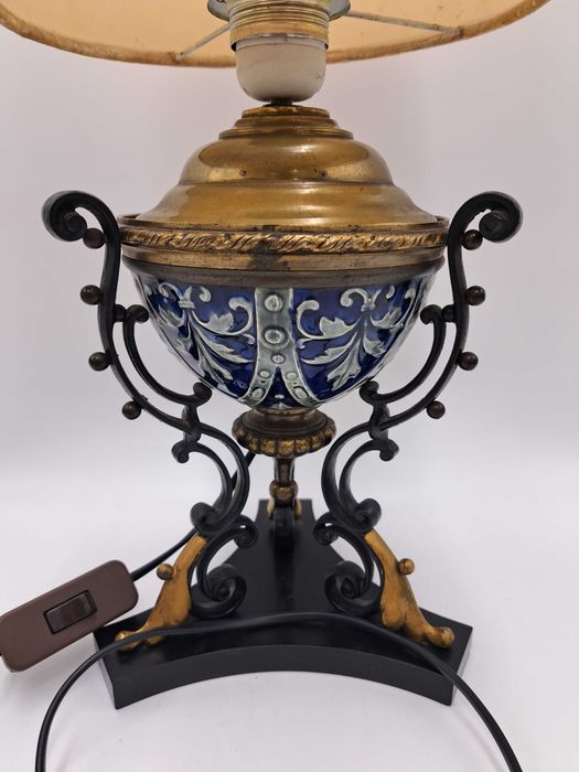 Lampa stołowa Empire marmurowa żeliwna ceramiczna kobaltowa mosiężna