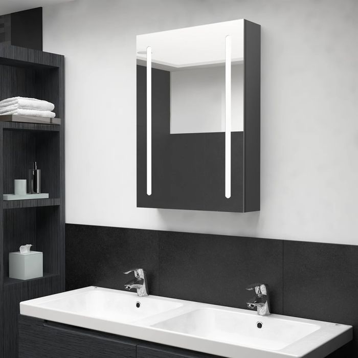 Vidaxl Szafka Łazienkowa Z Lustrem I Led, Szara, 50X13X70 Cm