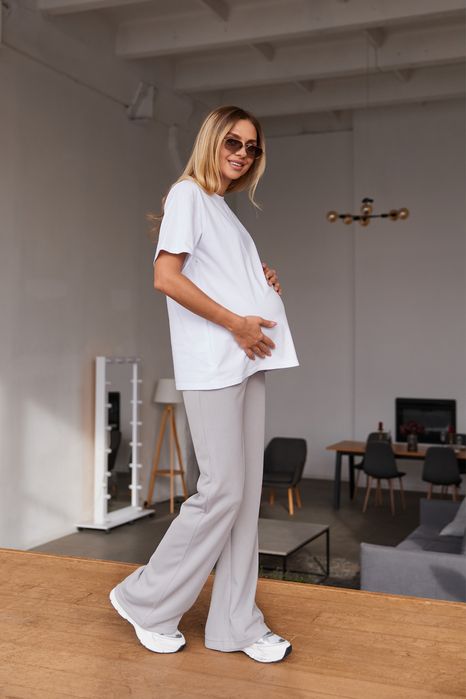 Штани палаццо для вагітних в рубчик  сірого кольору