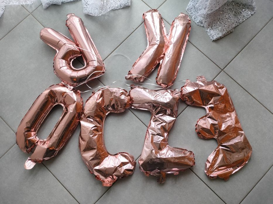 Napis Roczek balony różowe złoto + cyfra jeden