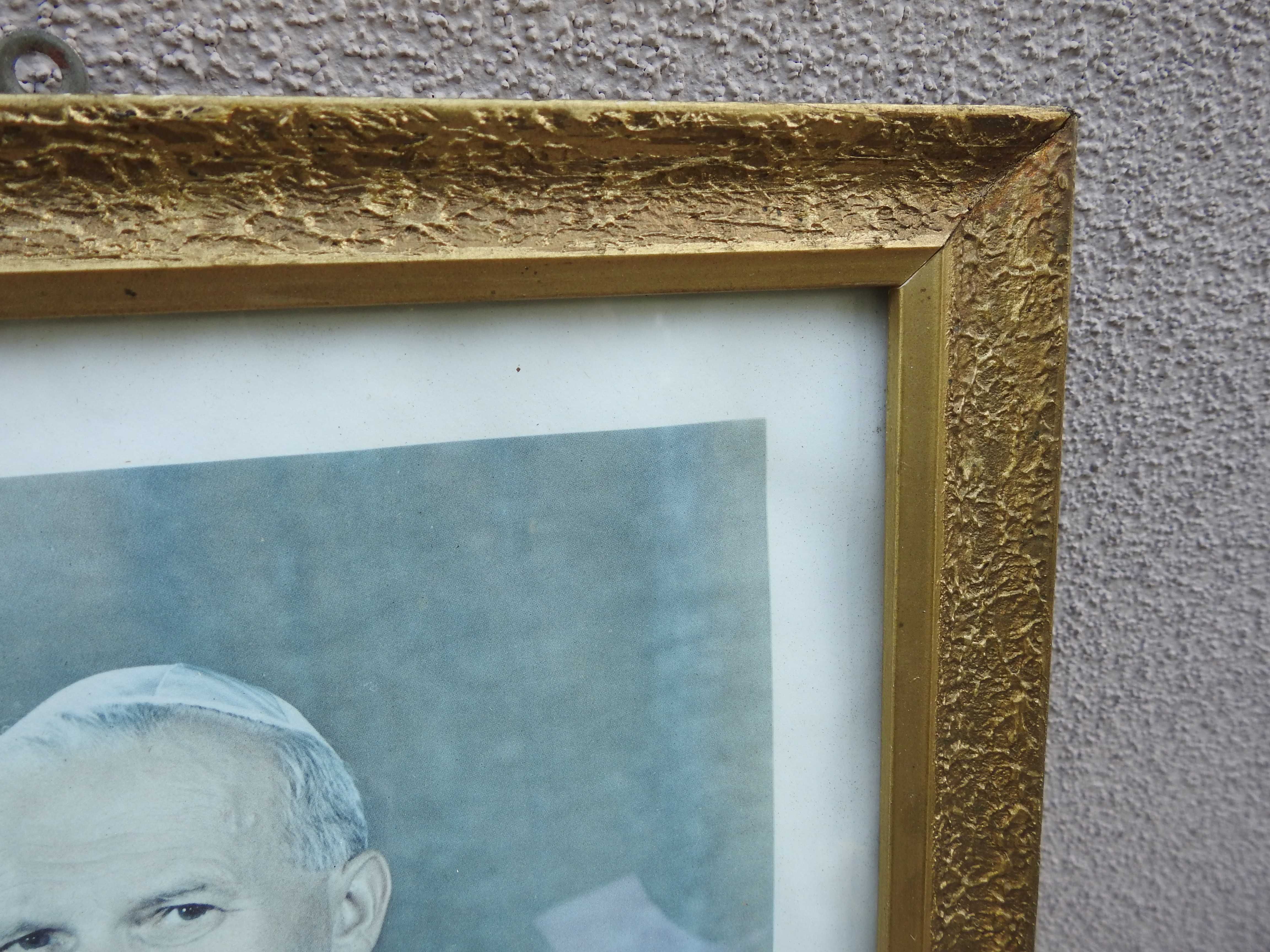 Stary duży obraz Jan Paweł II papież 46 X 34,5 cm