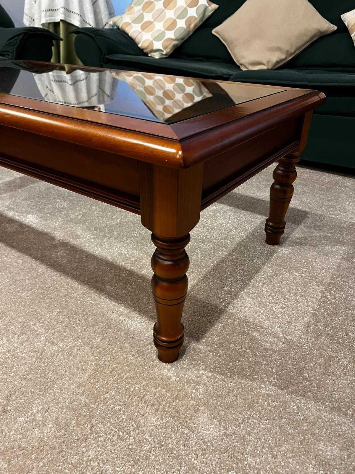Mesa de Apoio Sala em Madeira Cerejeira e Vidro