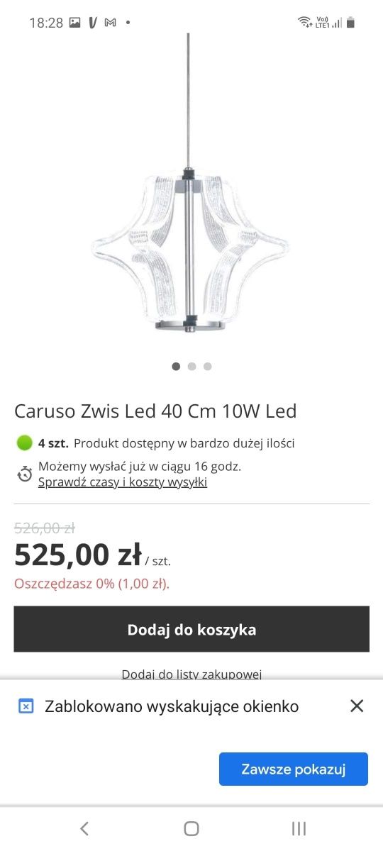 Żyrandol wiszący Led  Caruso Zwis