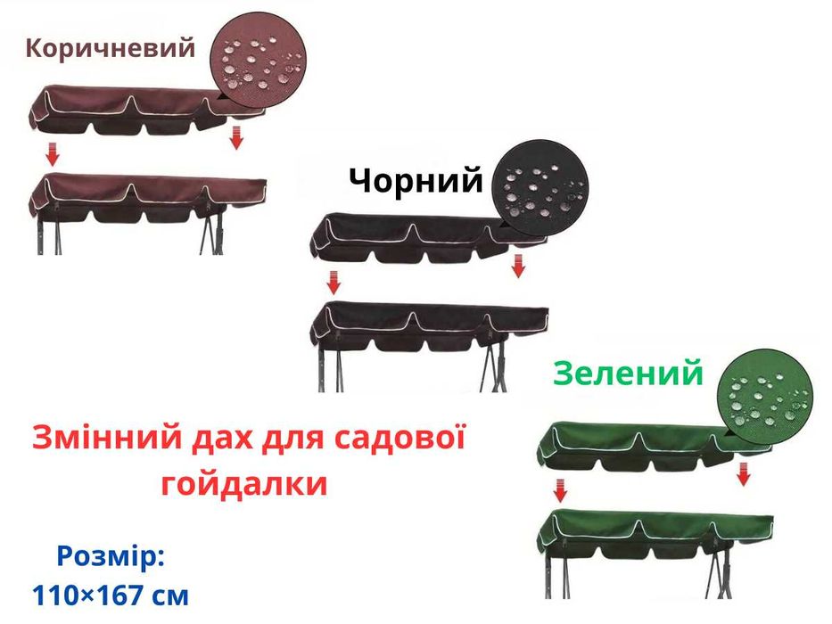 Змінний дах для гойдалки 110×167 см — зелений, коричневий, чорний