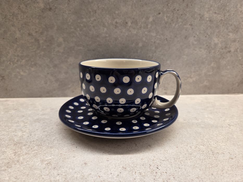 Ceramika Bolesławiec - duża filiżanka ze spodkiem, 400 ml