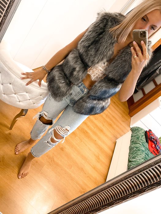 Kamizelka futrzana czarno srebrna hit