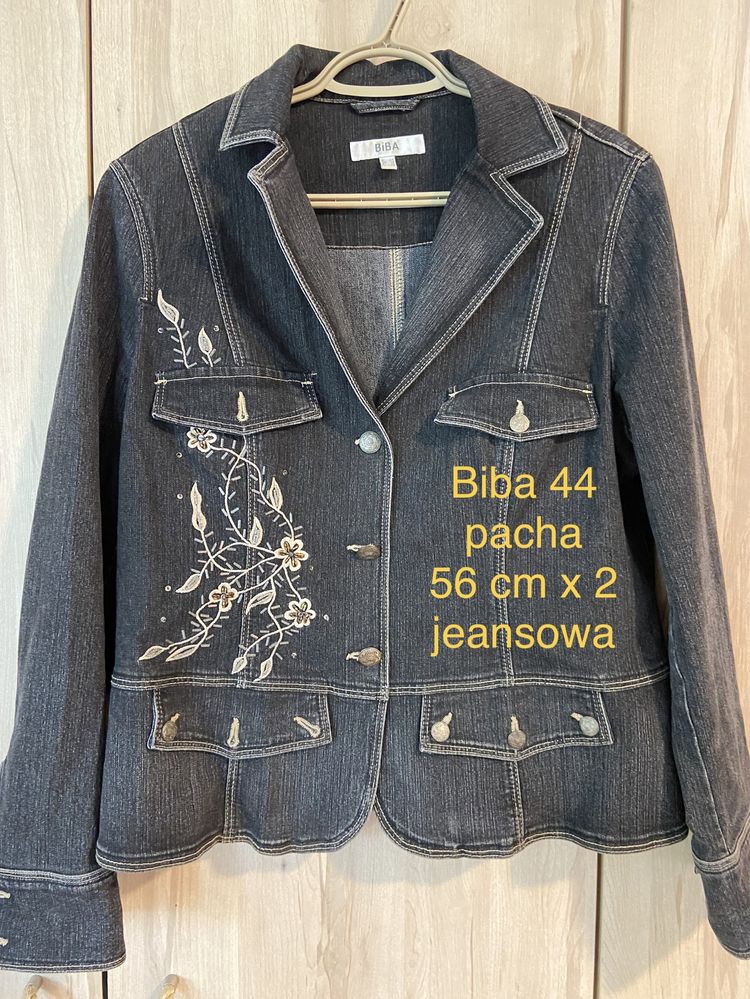 Biba rozm 44 XXL damska kurtka jeansowa dżinsowa czarna hafty Vintage