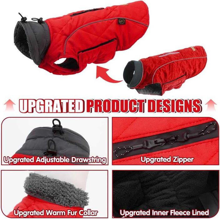EMUST zimowa kurtka dla psa, kamizelka z kołnierzem odblaskXXLczerwona