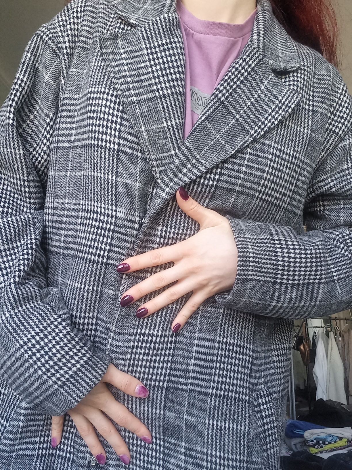 Класичне жіноче пальто в клітинку вовна англійський комір Розмір М
