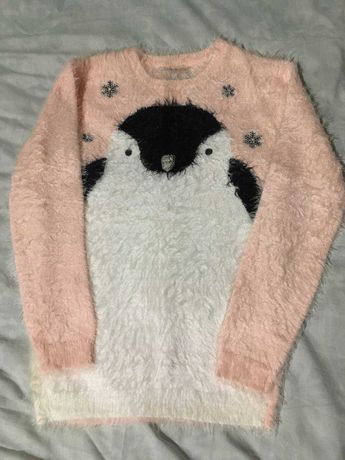 Красивый пушистый свитер-травка с пингвином на девочку (снизила цену)