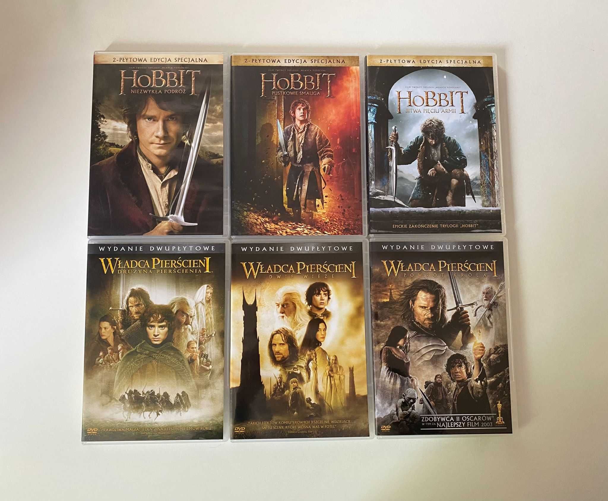 Hobbit 1-3 & Władca Pierścieni 1-3 Komplet Trylogia - filmy DVD
