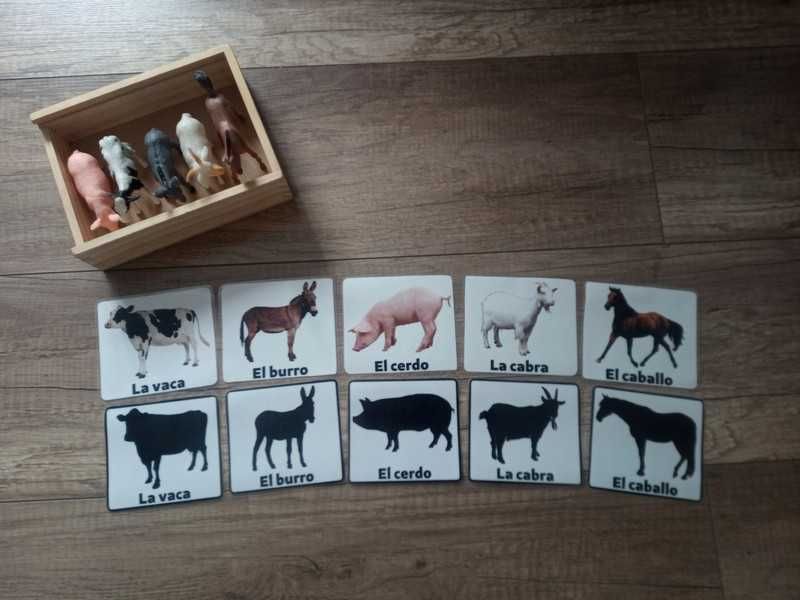 Karty obrazkowe zwierzęta gospodarskie. Montessori. Dwujęzyczność
