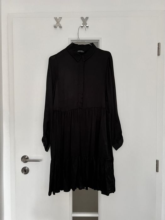 zara sukienka oversize koszulowa premium czarna babydoll S jedwab