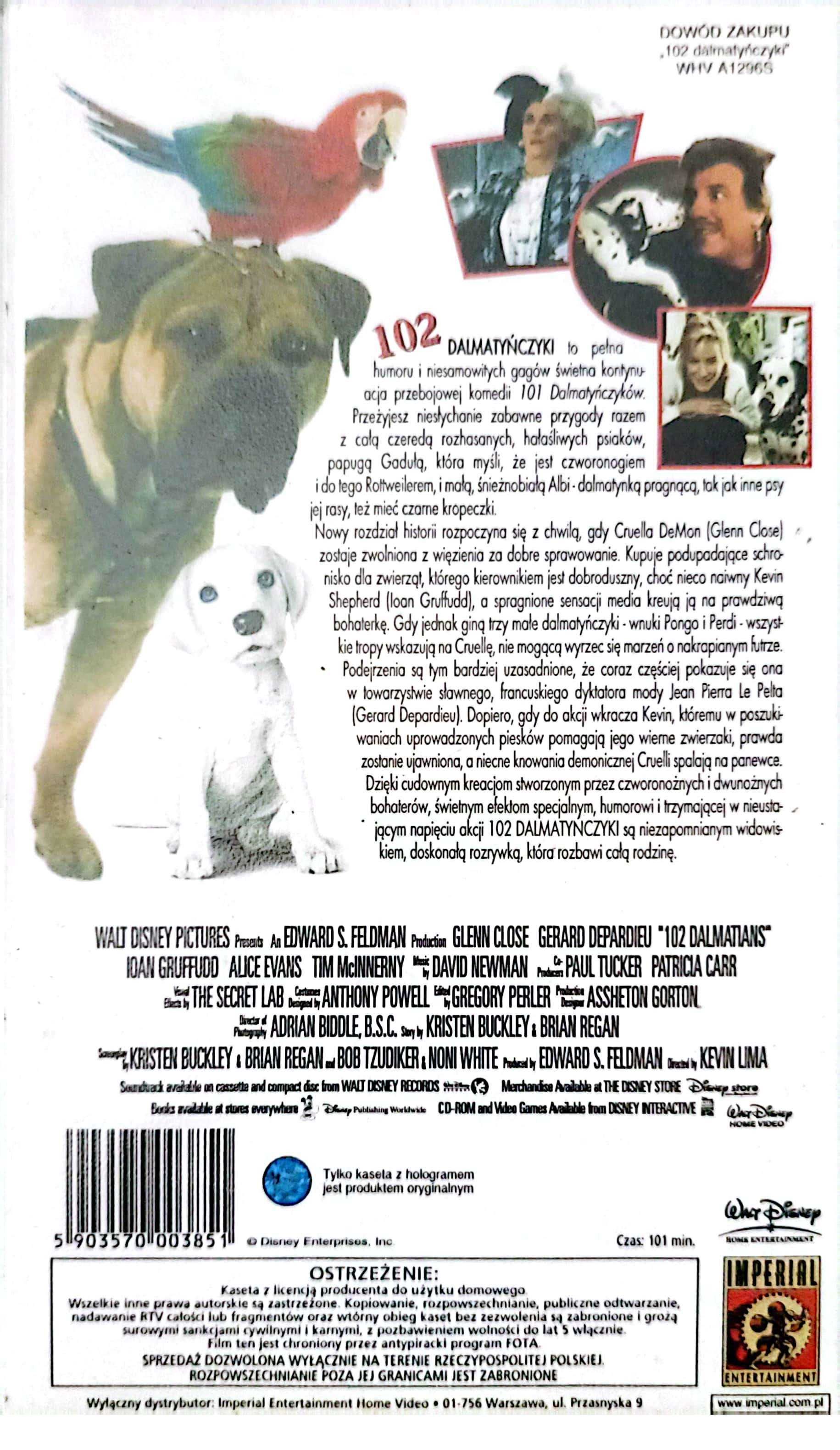 102 dalmatyńczyki kaseta wideo vhs film bajka
