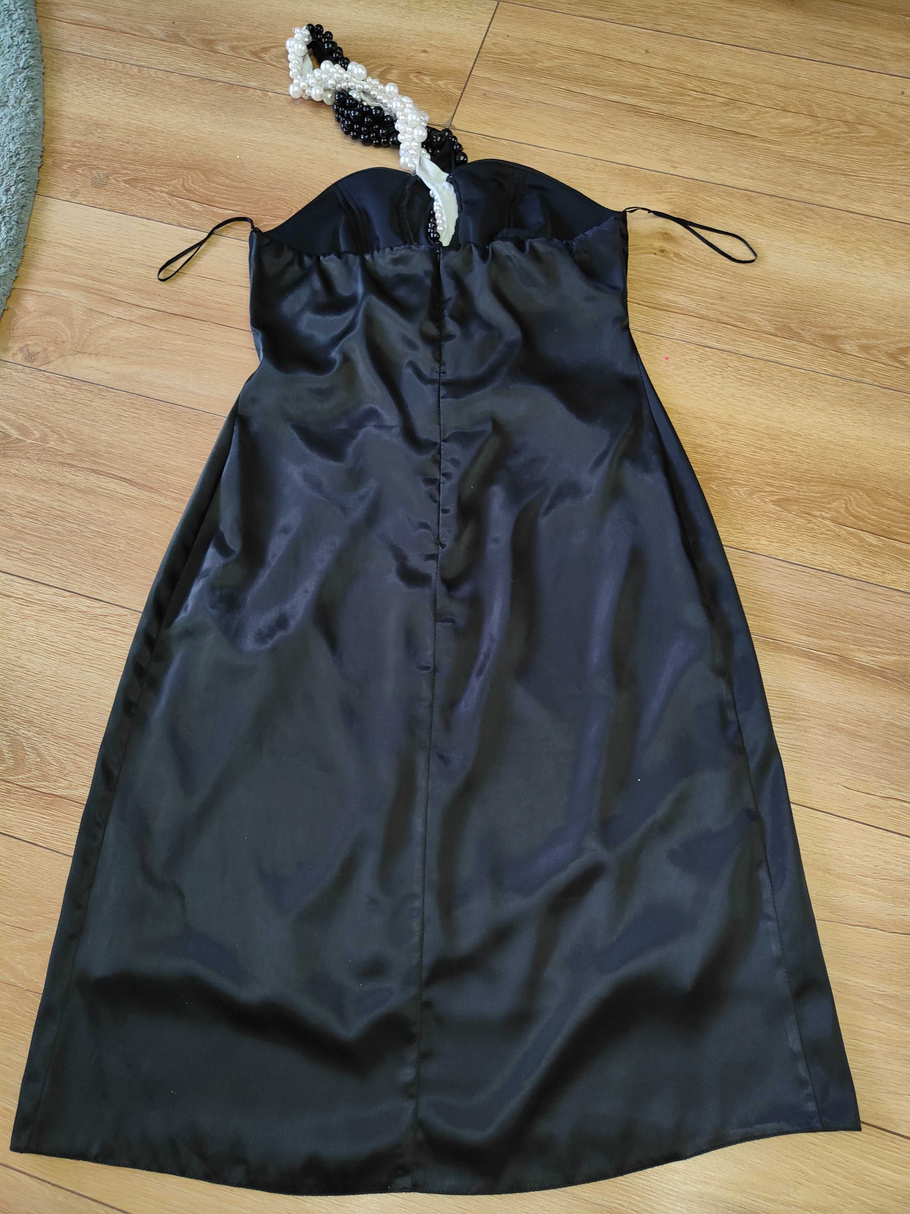 czarna sukienka korale wieczorowa rozmiar 40 For Costume
