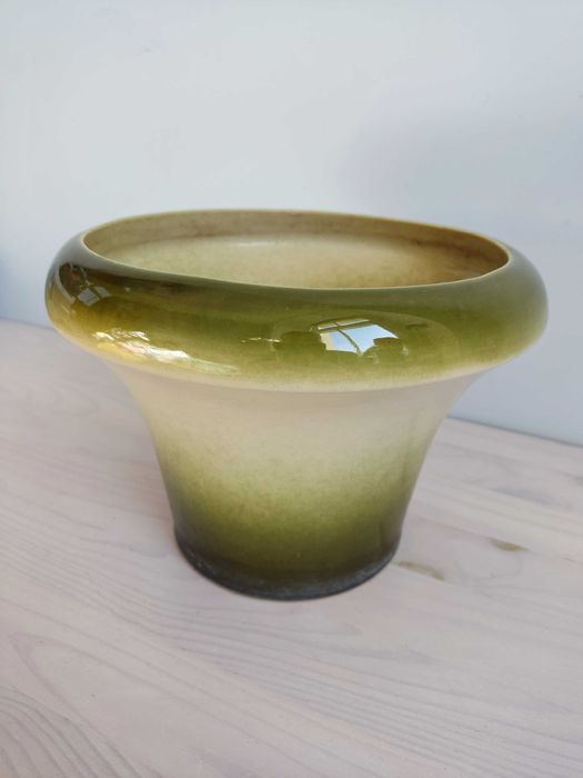 Donica doniczka stara ceramiczna gliniana zielono kremowa
