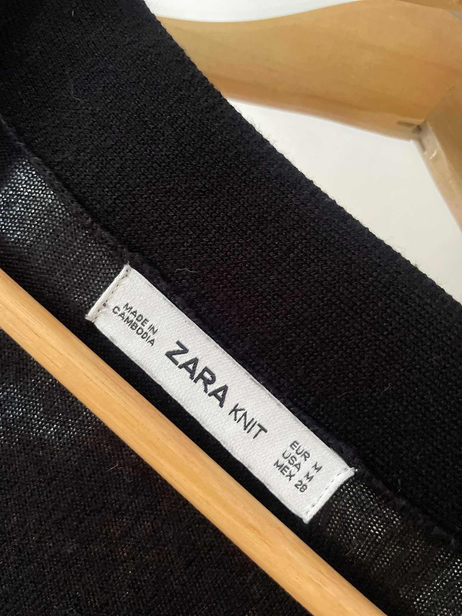 Zara kardigan czarny sweter długi cienki kieszenie wiskoza S 36 M 38