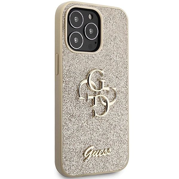 Etui Guess Glitter Script Big 4G na iPhone 13 Pro Max - złote