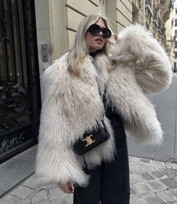 Kontantto kurtka futro jasne lama puszyste xs-xl