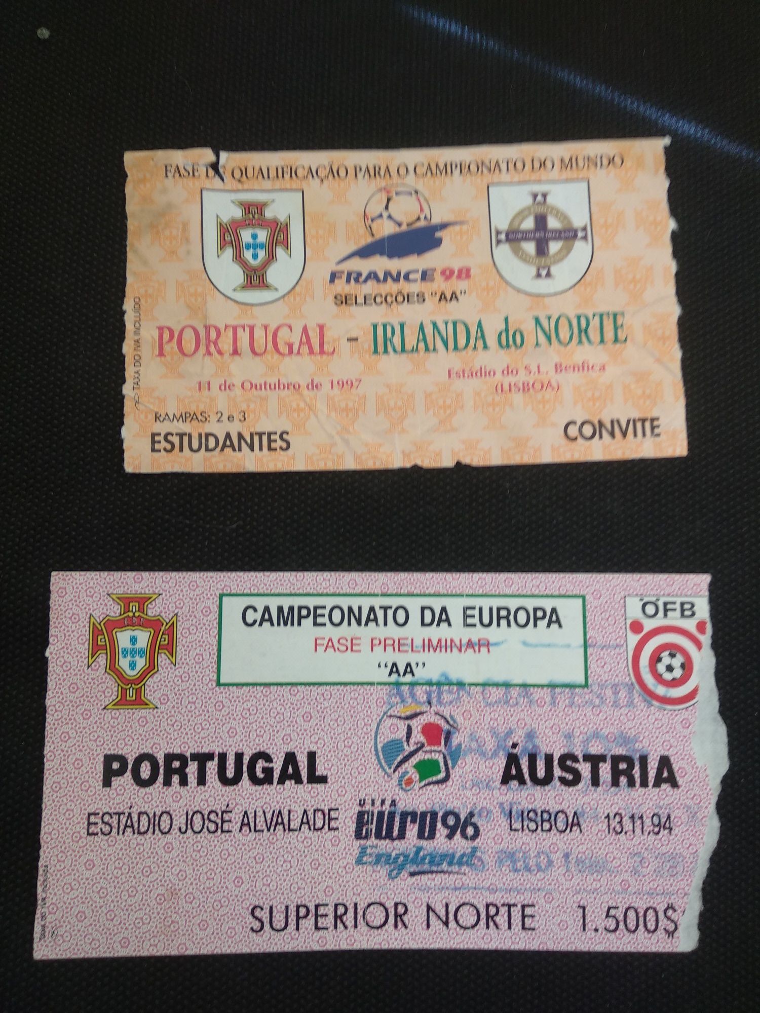 Bilhetes futebol seleção