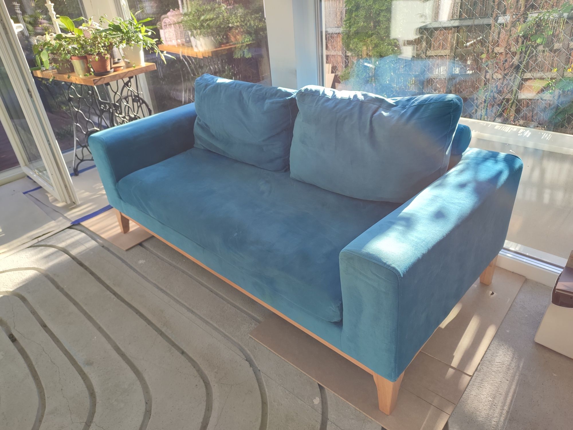 Kanapa sofa niebieska morska turkus welur