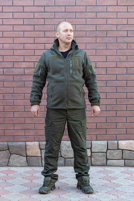 Флисовая кофта Новинка с отстегивающемся КАПЮШОНОМ теплая Кайот