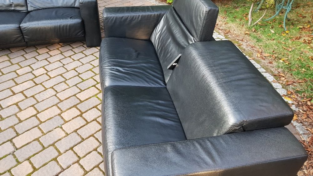 Skórzany czarny wypoczynek Sofa RELAX elektryczny na pilota