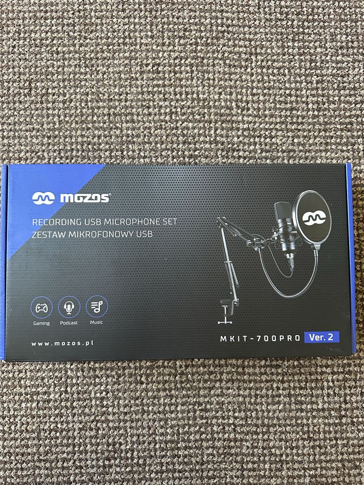 Mikrofon Mozos MKIT-700PRO V2 zestaw statyw kosz gąbka pop filtr