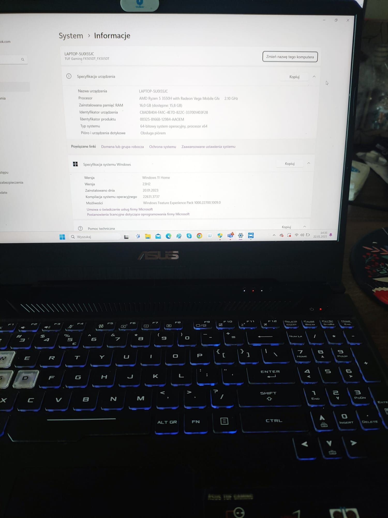 Laptop gamingowy Asus. Model FX505DT-AL218T