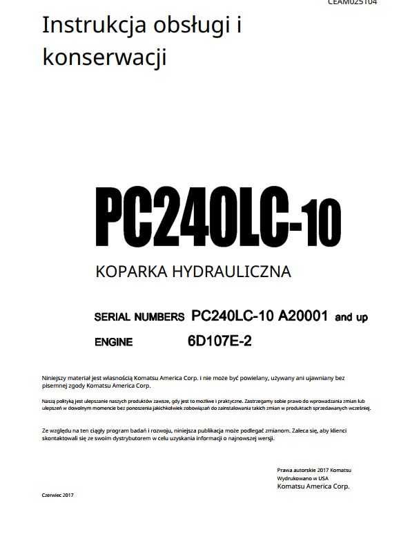 Instrukcja obsługi  Komatsu PC240 LC -10 PL