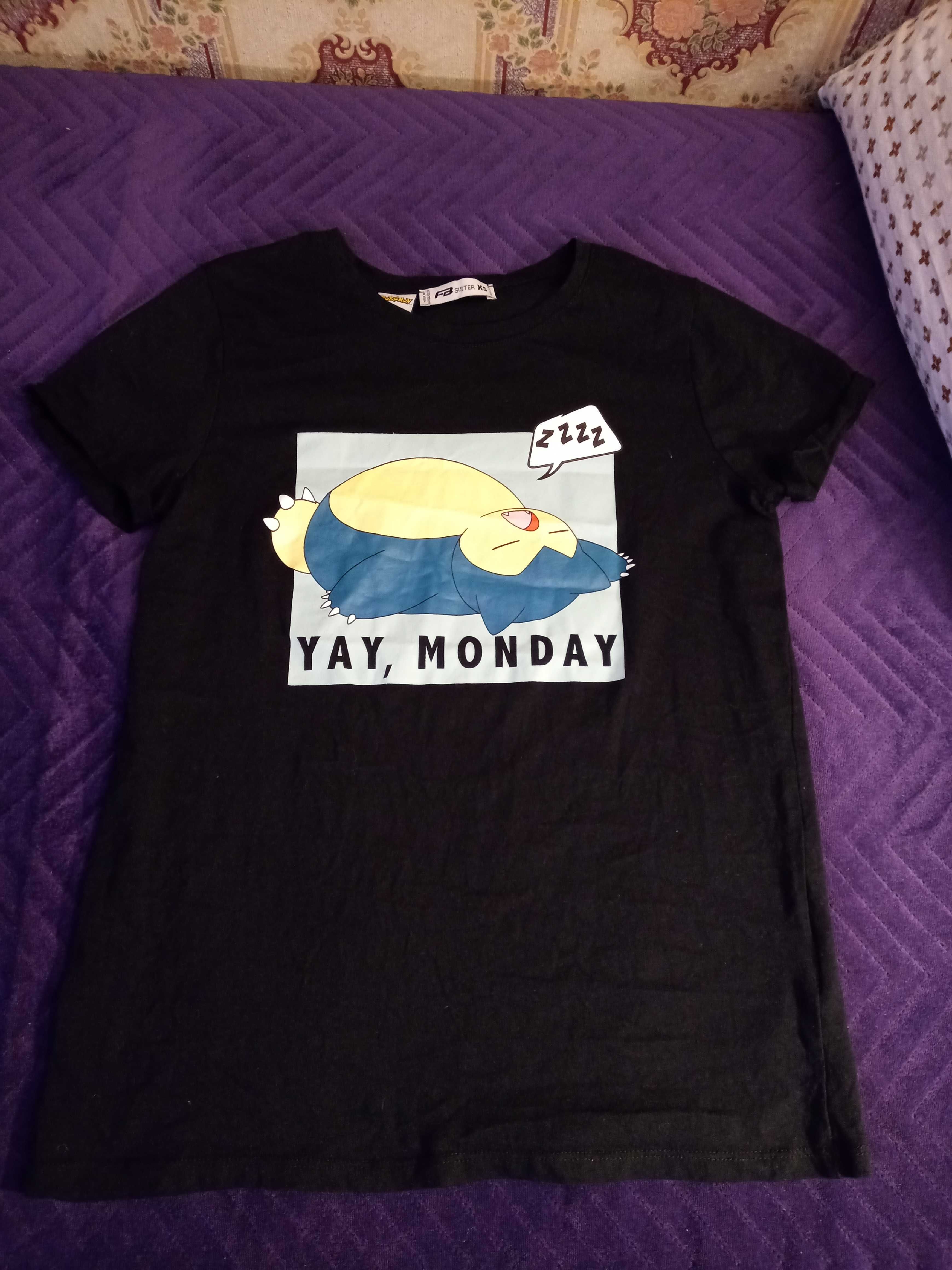 Czarny damski t-shirt Pokemon Yay Monday XS-S