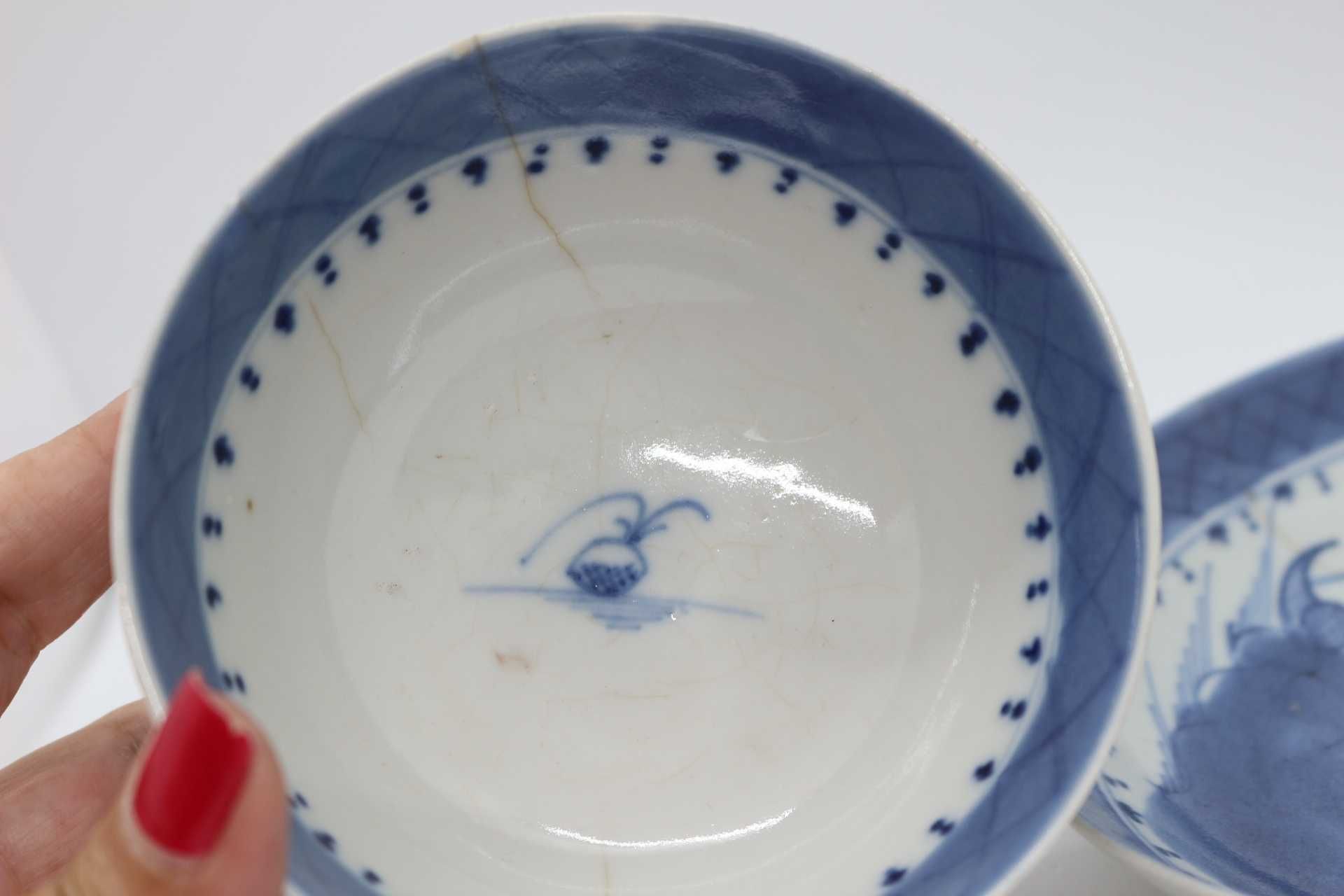 Taça e Prato Porcelana Chinesa Cantão Paisagem e Pagodes XIX