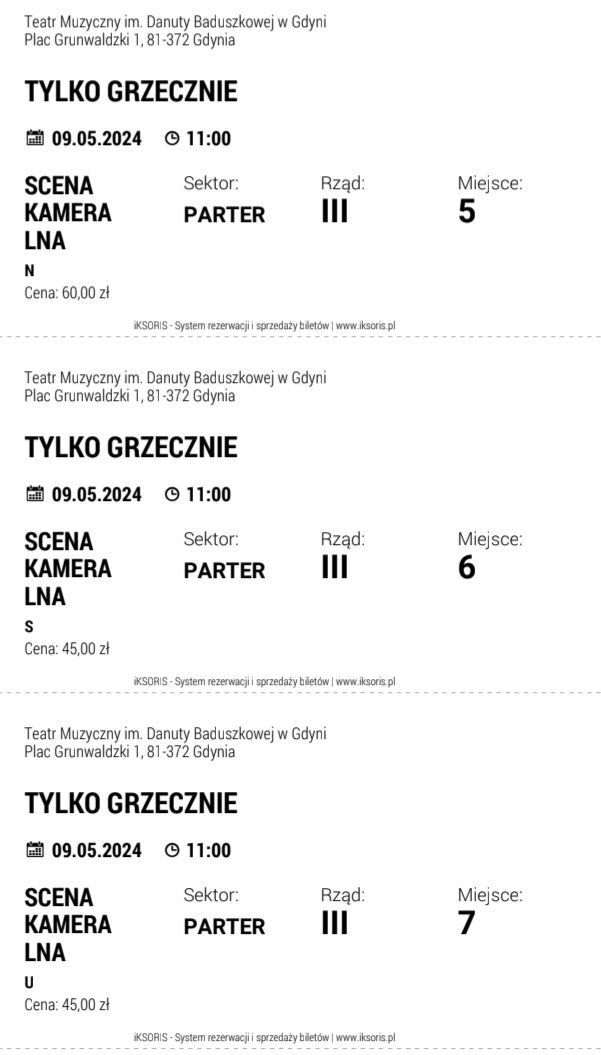 3 bilety do Teatru Muzycznego w Gdyni