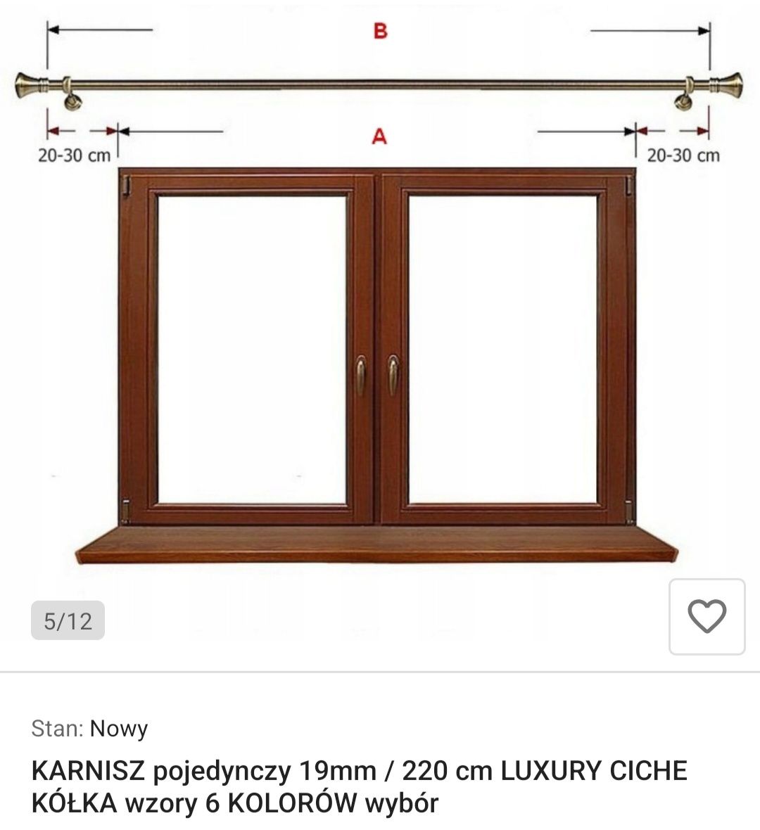 KARNISZ pojedynczy 19mm / 220 cm LUXURY CICHE KÓŁKA-2szt