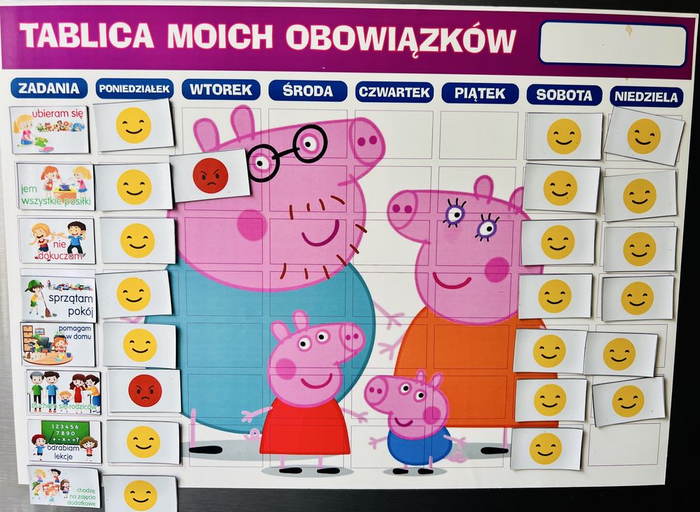 Tablica Motywacyjna Obowiązków Magnetyczna Świnka Peppa Poznań