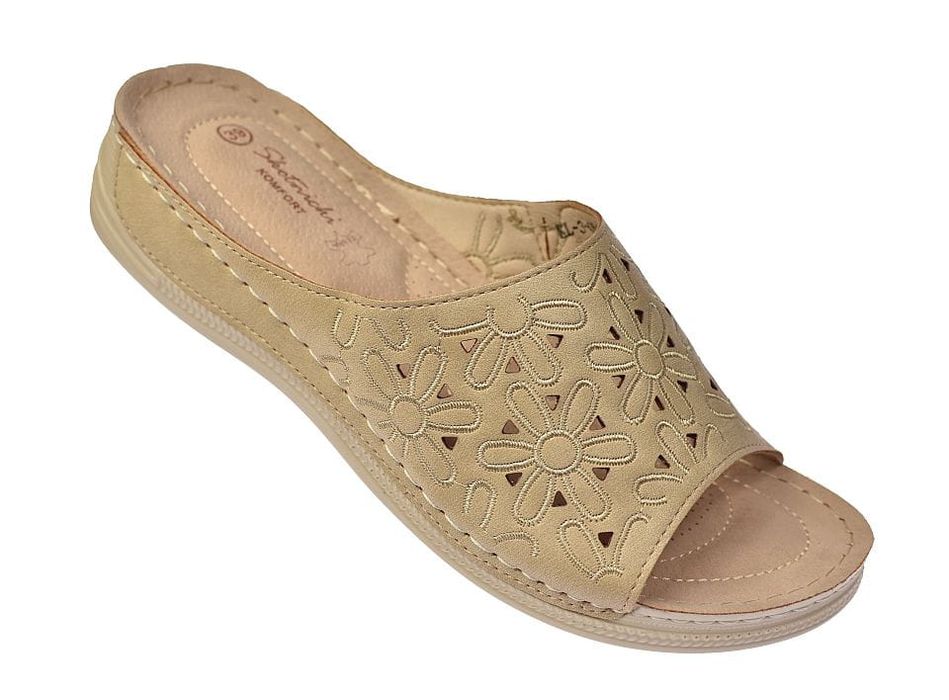 Klapki damskie zdrowotne skóra wkładka KL-3-0548 beż roz 41