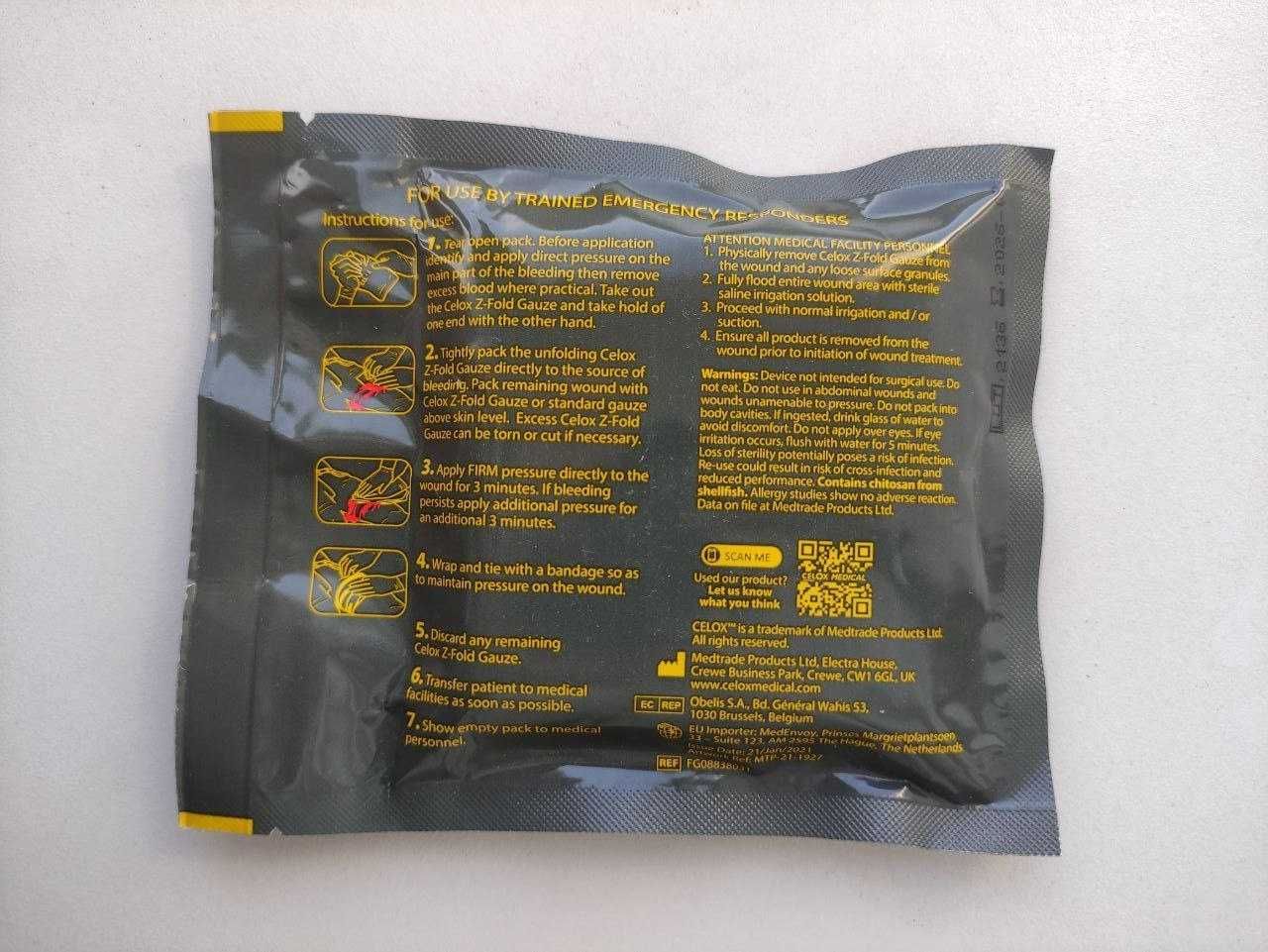 Celox Gauze Z-Fold Hemostatic Кровоспинний Гемостатик Original
