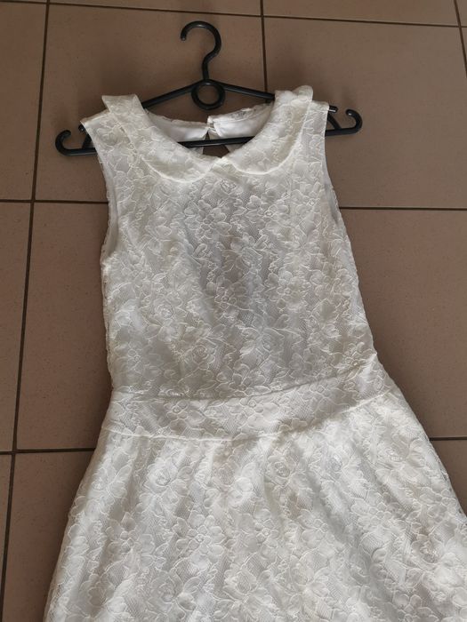 Sukienka koronkowa z kokardą z koronki bez rękawów midi ślub wesele el