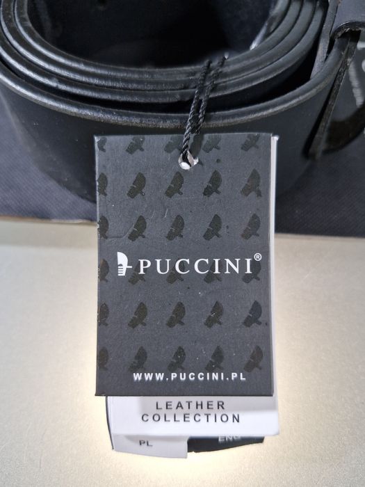 Puccini Męski Pasek Skórzany Czarna Klamra Mat Rozmiar Uniwersalny 125