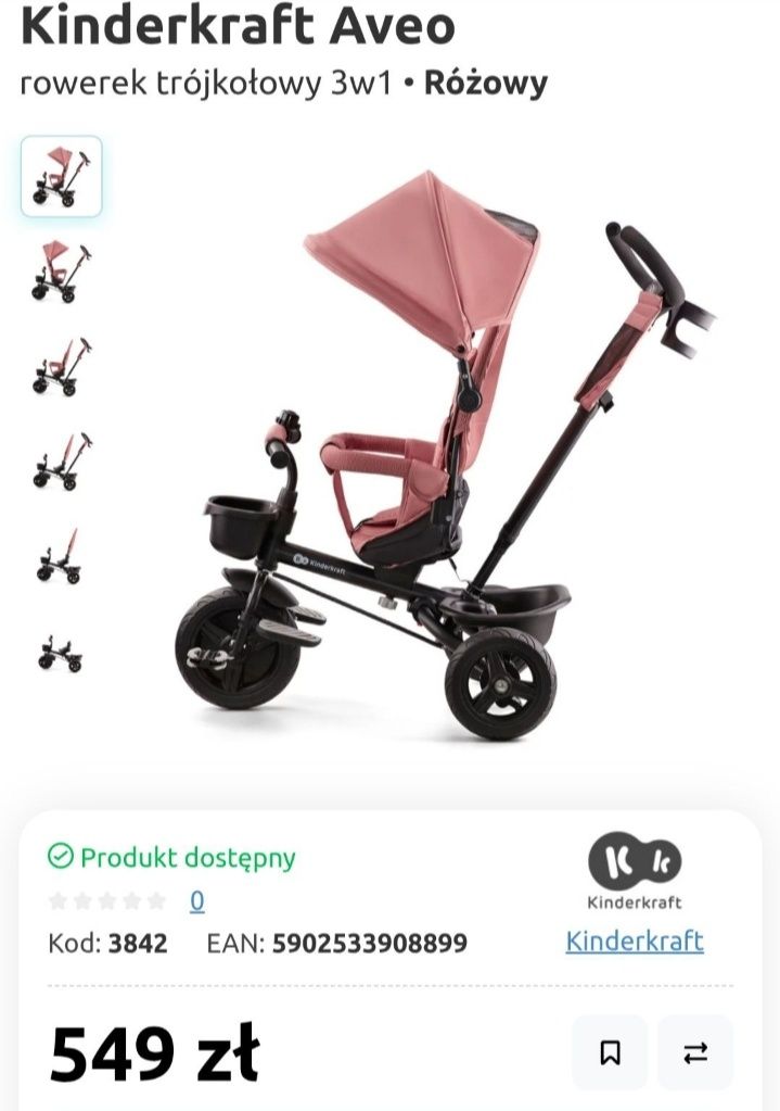 Rowerek trójkołowy Kinderkraft Evo różowy